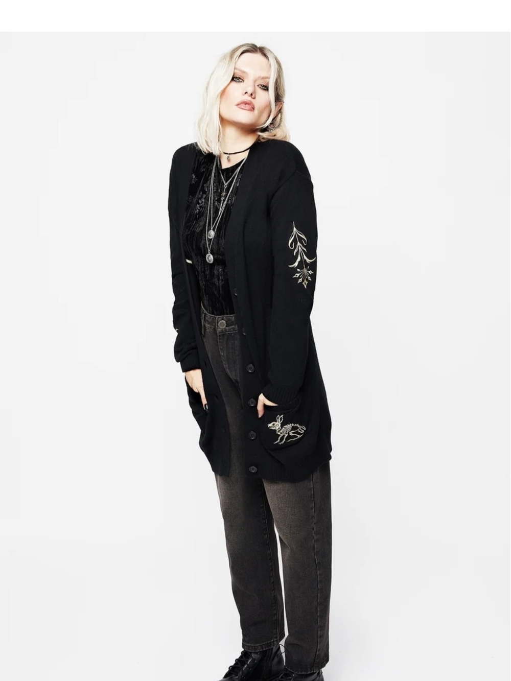 Disturbia Hester Embroidered Knit Longline Cardigan